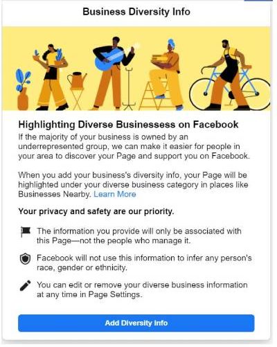 highlighting diverse businesses on facebook with diversity info